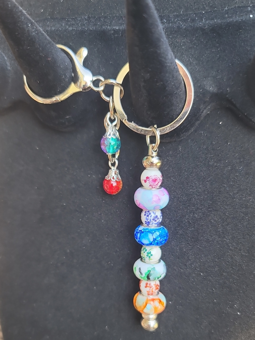 Colorful Beaded Keychain with Floral Glass Beads